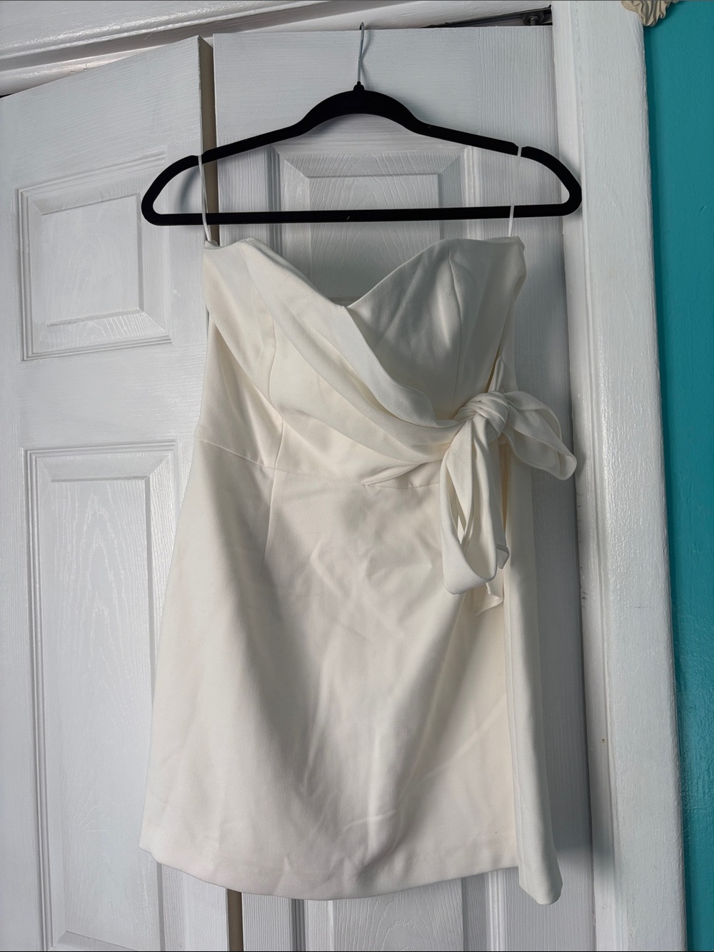French Connection Ivory Strapless Bow-Accent Mini Dress